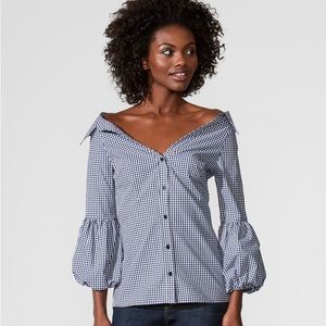 Bailey 44 bleeding heart gingham 100% button down cotton top bubble sleeves XS